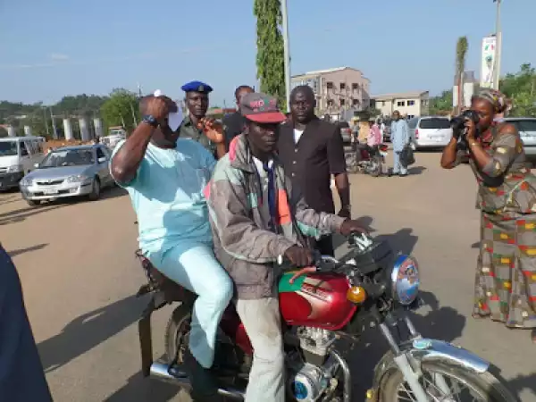 Photos of Ayo Fayose on a motorcycle in Ado Ekiti